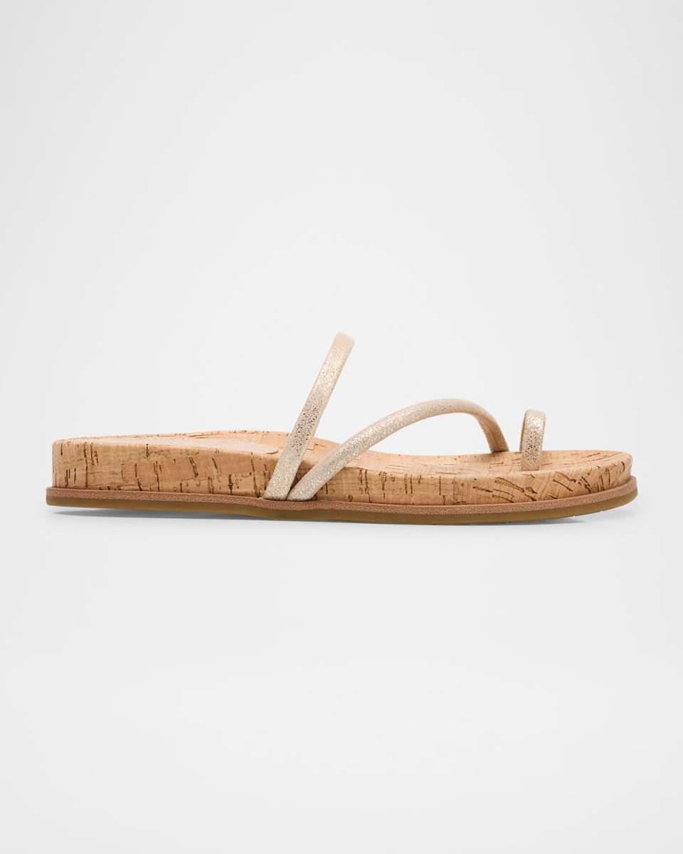 Dorado Metallic Suede Toe-Ring Slide Sandals